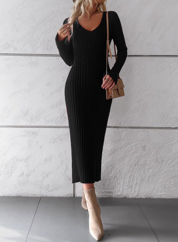 Ribbed Long Sleeve Midi Dress