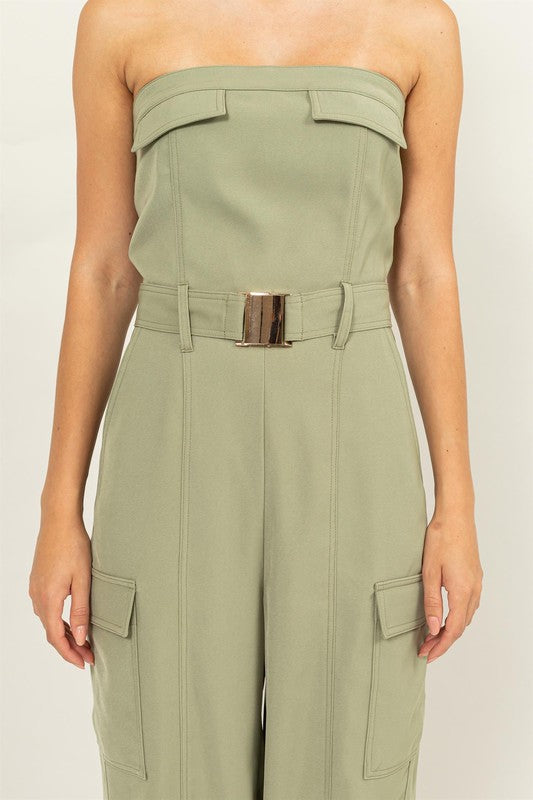 Strapless Tube Jumpsuit with Belt