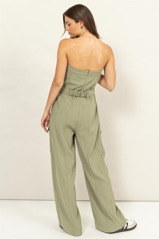 Strapless Tube Jumpsuit with Belt