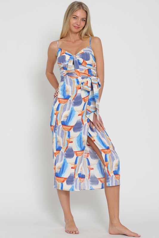 Tie Front Waisted Midi Dress