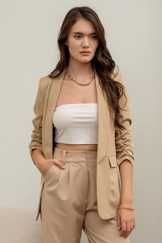 Ruched Sleeve Blazer 