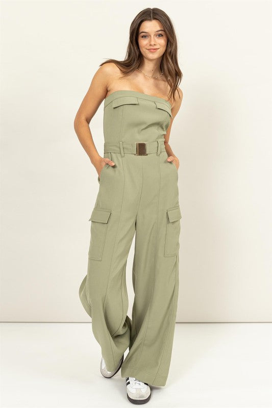 Strapless Tube Jumpsuit with Belt