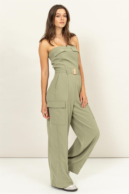 Strapless Tube Jumpsuit with Belt