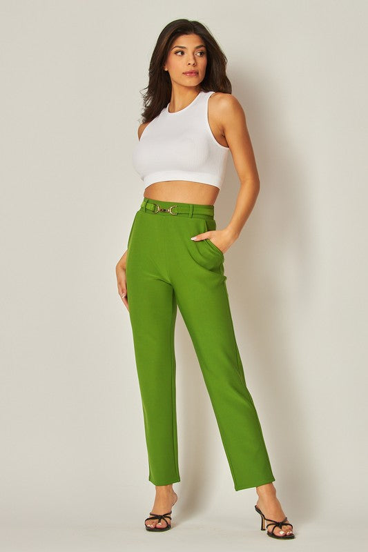 Stretchy Scuba Pocket Pant with Buckle Belt